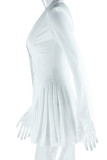 Casual Solid Color Buttons Deep V Neck Long Sleeve Dresses