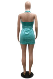 Sexy Hot Solid Color Patchwork Backless Slit Halter Sleeveless Dresses