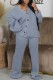 Casual Solid Color Buttons V Neck Long Sleeve Two Pieces