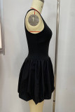 Sexy Solid Color Patchwork U Neck A Line Dresses