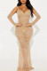 Sexy Patchwork Hot Drilling See-Through Backless Slit Spaghetti Strap Long Dresses (No Sleeves)