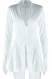 Casual Solid Color Buttons Deep V Neck Long Sleeve Dresses