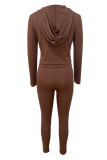 Casual Solid Color Patchwork Zipper Hooded Long Sleeve Two Pieces