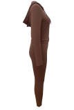 Casual Solid Color Patchwork Zipper Hooded Long Sleeve Two Pieces