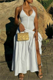 Sexy Solid Color Backless Belted Spaghetti Strap Sleeveless Two Pieces