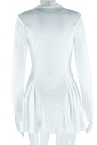 Casual Solid Color Buttons Deep V Neck Long Sleeve Dresses