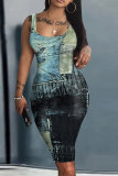 Casual Print Basic U Neck Vest Dresses