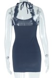 Sexy Solid Color Backless Halter Wrapped Skirt Dresses