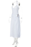 Sexy Solid Color Backless Belted Spaghetti Strap Sleeveless Two Pieces