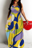 Casual Print Backless Spaghetti Strap Long Dresses