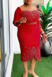 Casual Patchwork Hot Drill O Neck Wrapped Skirt Dresses