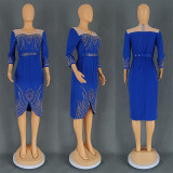 Casual Patchwork Hot Drill O Neck Wrapped Skirt Dresses