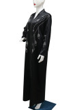 Street Patchwork Hot Drill Zipper Turndown Collar Long Dresses