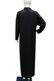 Street Patchwork Hot Drill Zipper Turndown Collar Long Dresses