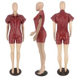 Casual Solid Color Buttons Turndown Collar Regular Rompers