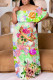 Casual Floral Print Patchwork Off Shoulder Long Plus Size Dresses