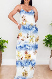 Casual Floral Print Backless Spaghetti Strap Long Dresses