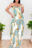 Casual Print Backless Spaghetti Strap Long Dresses