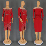 Casual Patchwork Hot Drill O Neck Wrapped Skirt Dresses