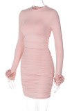 Sexy Solid Color Patchwork Flower Shape O Neck Wrapped Skirt Dresses
