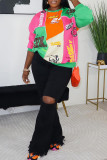 Casual Print Basic O Neck Tops