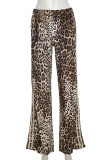 Casual Leopard Print Patchwork Contrast Loose Mid Waist Speaker Patchwork Bottoms