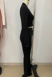 Casual Solid Color Patchwork Zipper Zipper Collar Long Sleeve Two Pieces