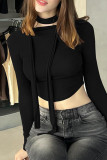 Casual Solid Color Patchwork O Neck Tops