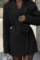 Casual Solid Color Pocket Patchwork Flowers Turn-back Collar Outerwear