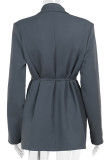 Casual Solid Color Pocket Patchwork Flowers Turn-back Collar Outerwear