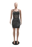 Sexy Patchwork Hot Drilling Fringed Trim Backless Spaghetti Strap Wrapped Skirt Dresses