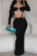 Sexy Solid Color Hollow Out Patchwork Off Shoulder Long Sleeve Two Pieces