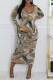Elegant Print Patchwork U Neck Long Dresses