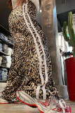 Casual Leopard Print Patchwork Contrast Loose Mid Waist Speaker Patchwork Bottoms