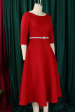 Elegant Solid Color Patchwork Zipper O Neck A Line Dresses