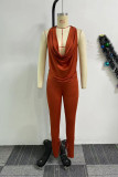 Sexy Casual Street Daily Vacation Solid Color Asymmetrical Collar Sleeveless Two Pieces