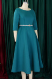 Elegant Solid Color Patchwork Zipper O Neck A Line Dresses