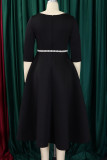 Elegant Solid Color Patchwork Zipper O Neck A Line Dresses