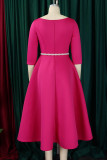 Elegant Solid Color Patchwork Zipper O Neck A Line Dresses
