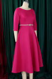 Elegant Solid Color Patchwork Zipper O Neck A Line Dresses