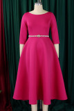 Elegant Solid Color Patchwork Zipper O Neck A Line Dresses