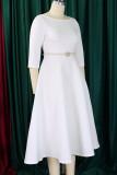 Elegant Solid Color Patchwork Zipper O Neck A Line Dresses