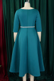 Elegant Solid Color Patchwork Zipper O Neck A Line Dresses