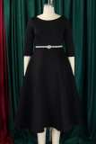 Elegant Solid Color Patchwork Zipper O Neck A Line Dresses