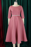 Elegant Solid Color Patchwork Zipper O Neck A Line Dresses