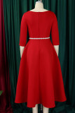 Elegant Solid Color Patchwork Zipper O Neck A Line Dresses