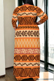 Casual Flowers Stripe Chain print Lace Up Contrast V Neck Printed Plus Size Dresses
