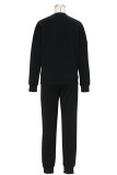 Casual Solid Color Draw String Pocket Patchwork O Neck Long Sleeve Two Pieces