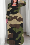 Casual Camouflage Print Stripe O Neck Printed Plus Size Dresses