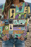 Casual Street Graffiti Print Contrast O Neck Tops